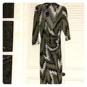 Green chevron faux wrap dress 12W